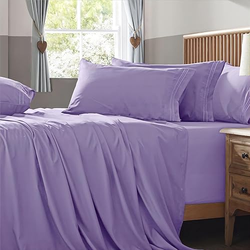 Homiest Juego de sábanas de bolsillo extra profundo, 6 piezas suaves de lavanda de 18 a 24 pulgadas, sábanas de microfibra de lujo de 1800 hilos