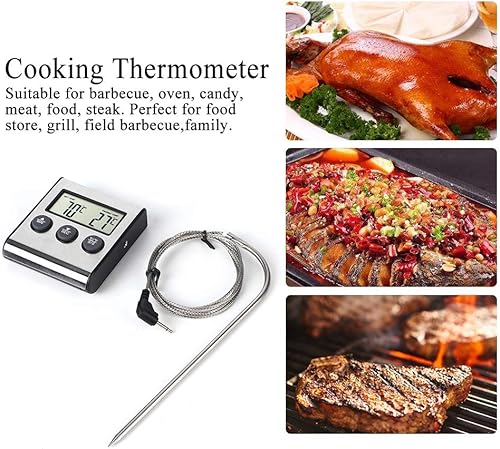 Miniatura 3 de Termómetro digital de carne para cocinar y asar, termómetro de alimentos con pantalla LCD y temporizador, sonda de temperatura de acero inoxidable,