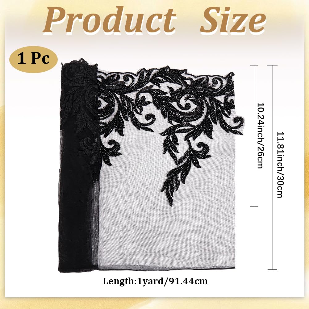 1 yard Tessuto di Pizzo con Ricamo Floreale Nero, Paillettes Lucide, Perline, Toppe di Paillettes, Da Cucire su Tulle, Rifiniture Vintage con Fiori per Cucire, Realizzare Abiti Da Sposa, Dec