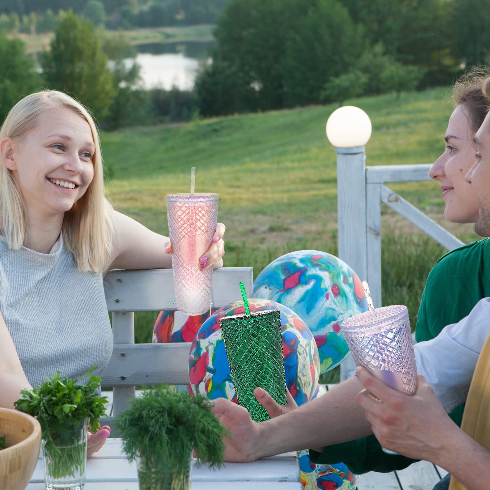 Tumbler with Lid,Iced Coffee Tumblers,Plastic Insulated Tumblers With Leak Proof Lids,BPA Free,24Oz Insulated Cups with Lids,Aurora blue