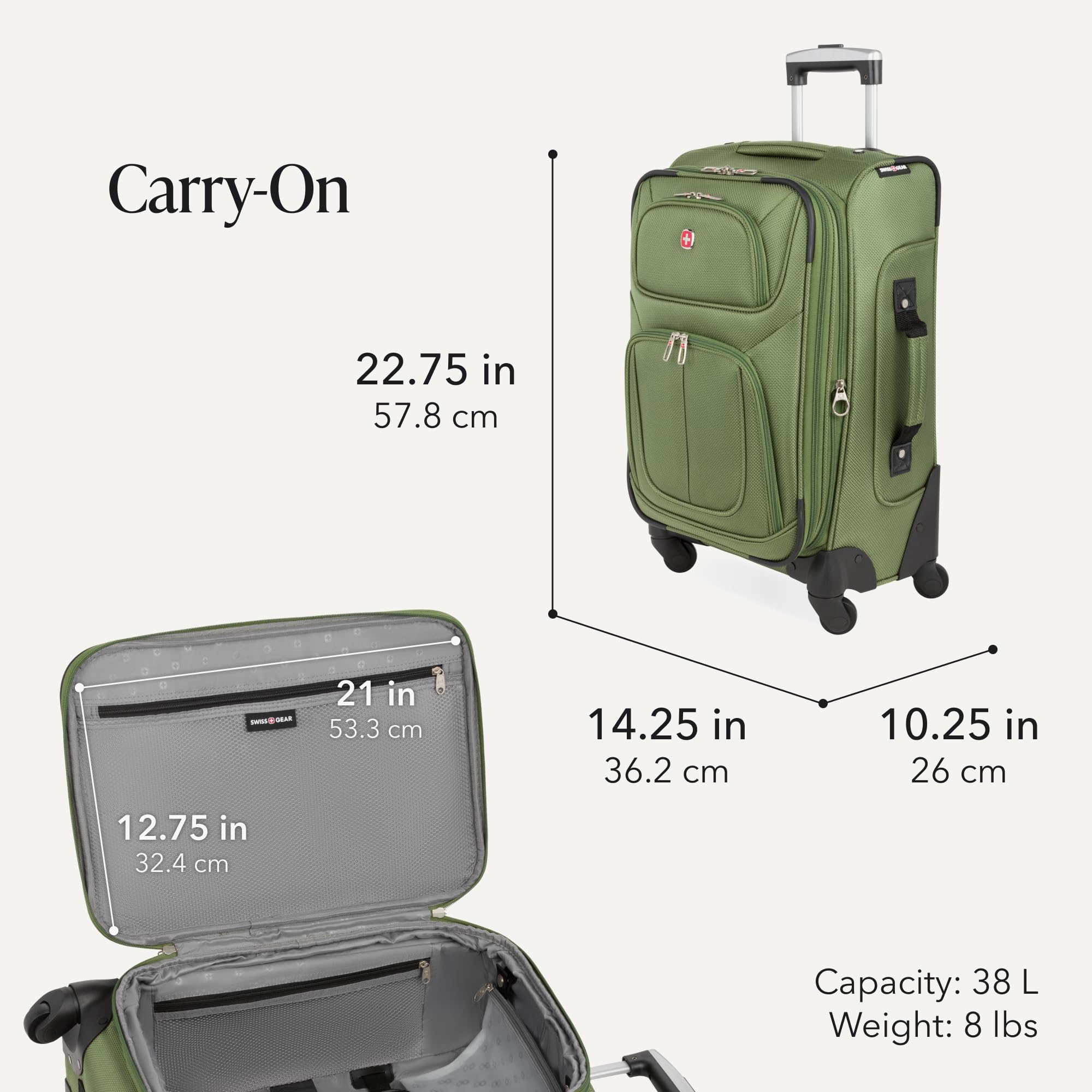 SWISSGEAR Sion Softside Expandable Spinner Luggage Durable Lightweight Travel Suitcase, Evergreen, 3-Piece Set (Carry-On/Medium/Large) view 2