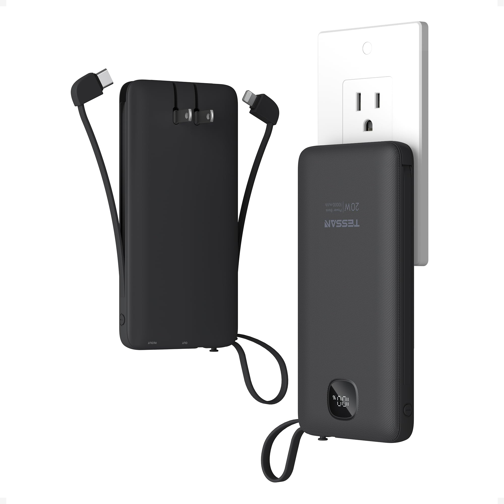 Amazon.com: TESSAN Portable Charger with Built in Cables, 10000mAh