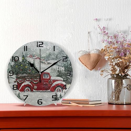 Miniatura 2 de ALAZA Reloj de pared de árbol de Navidad con camión rojo, no tictac, reloj de escritorio decorativo para dormitorio, cocina, sala de estar, escuela,