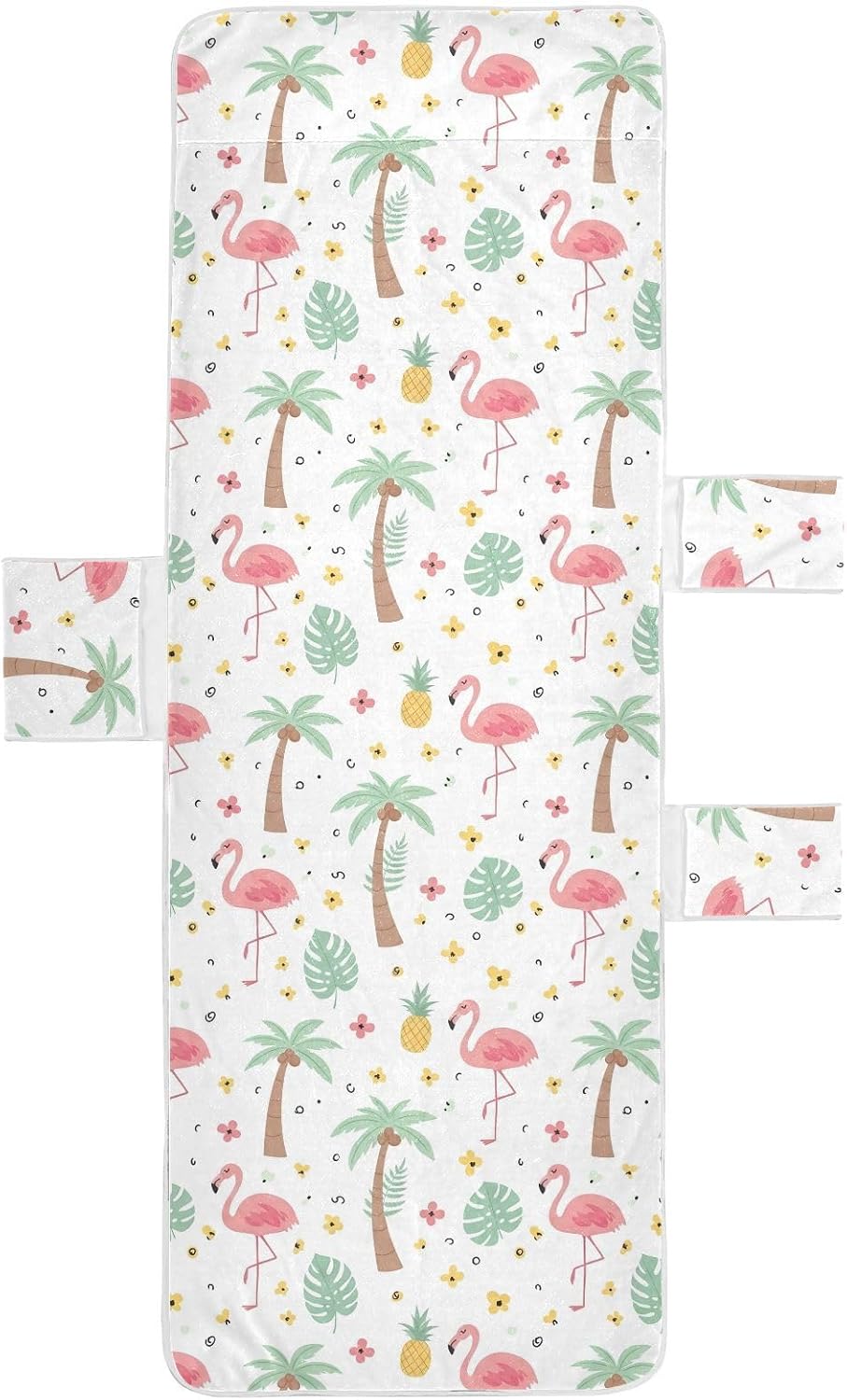 Flamingos and Coconut Trees Lounge Chair Towel Cover with Side Pockets – 85x30in Foldable Chaise Cover for Beach, Pool, Patio, Spa
