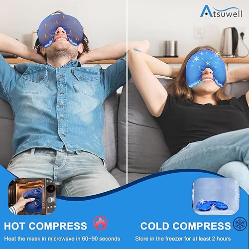 Miniatura 4 de Atsuwell Máscara sinusal, máscara de ojos de compresión fría cálida para ojos secos, almohada pesada para ojos para microondas, almohadilla térmica
