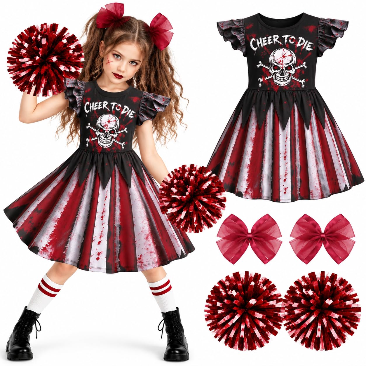 Girl Scary Bloody Cheerleader Costume, Zombie Cheerleader Costume for Halloween Dress Up Parties