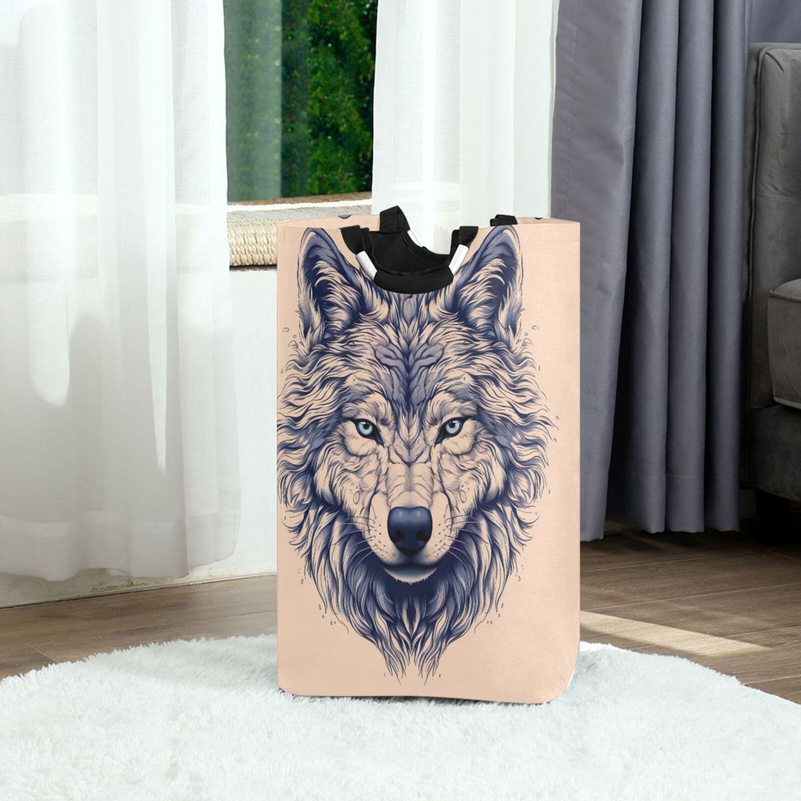 Jihqo Laundry Hamper Basket Old Wolf Collapsible Nursery Storage Bin Waterproof Clothing Baskets for Home Bedroom Bathroom Washing Room