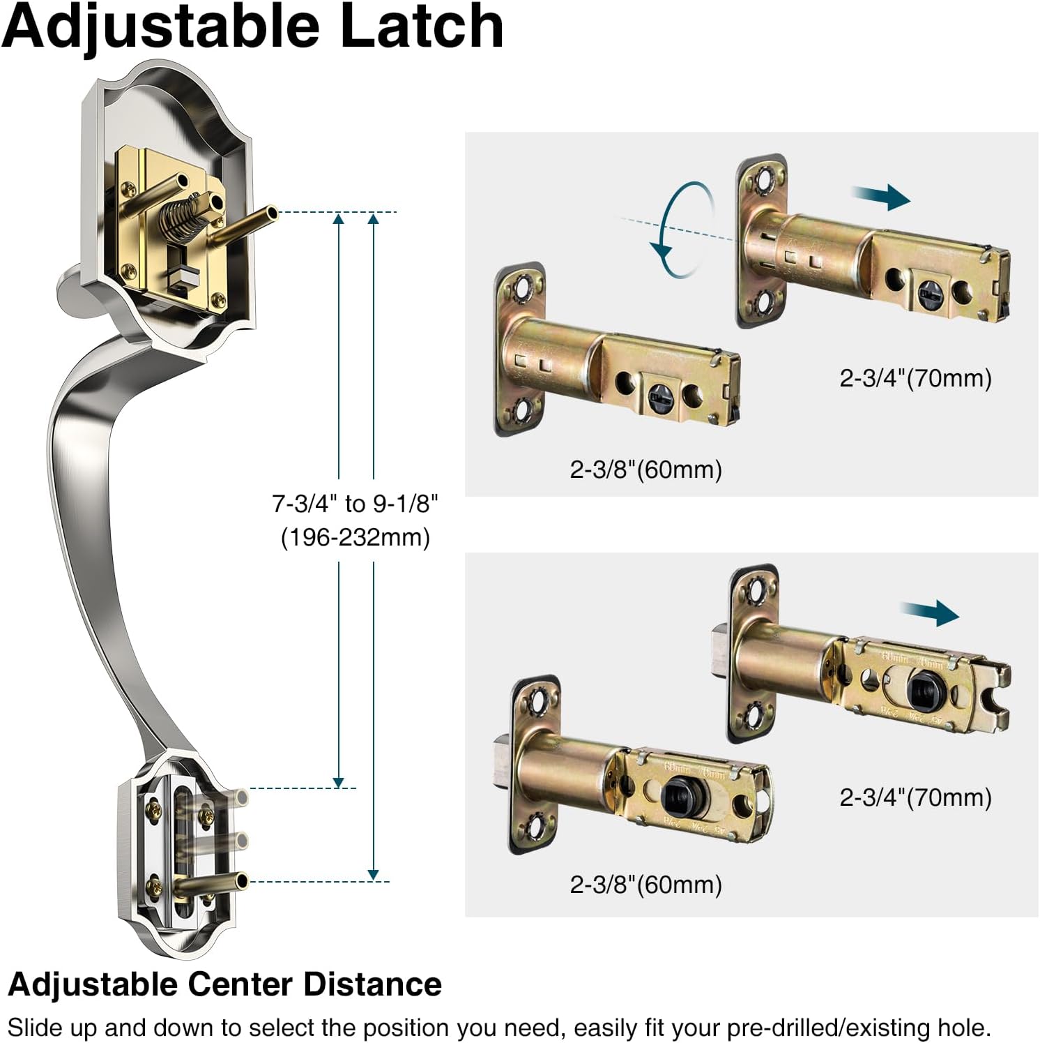 Brushed Nickel Front Door Handle and Deadbolt Set, Front Door Lock Set with Crystal Glass Door Knob, Exterior Door Lock Set with Single Cylinder, Reversible for Right & Left, Satin Nickel