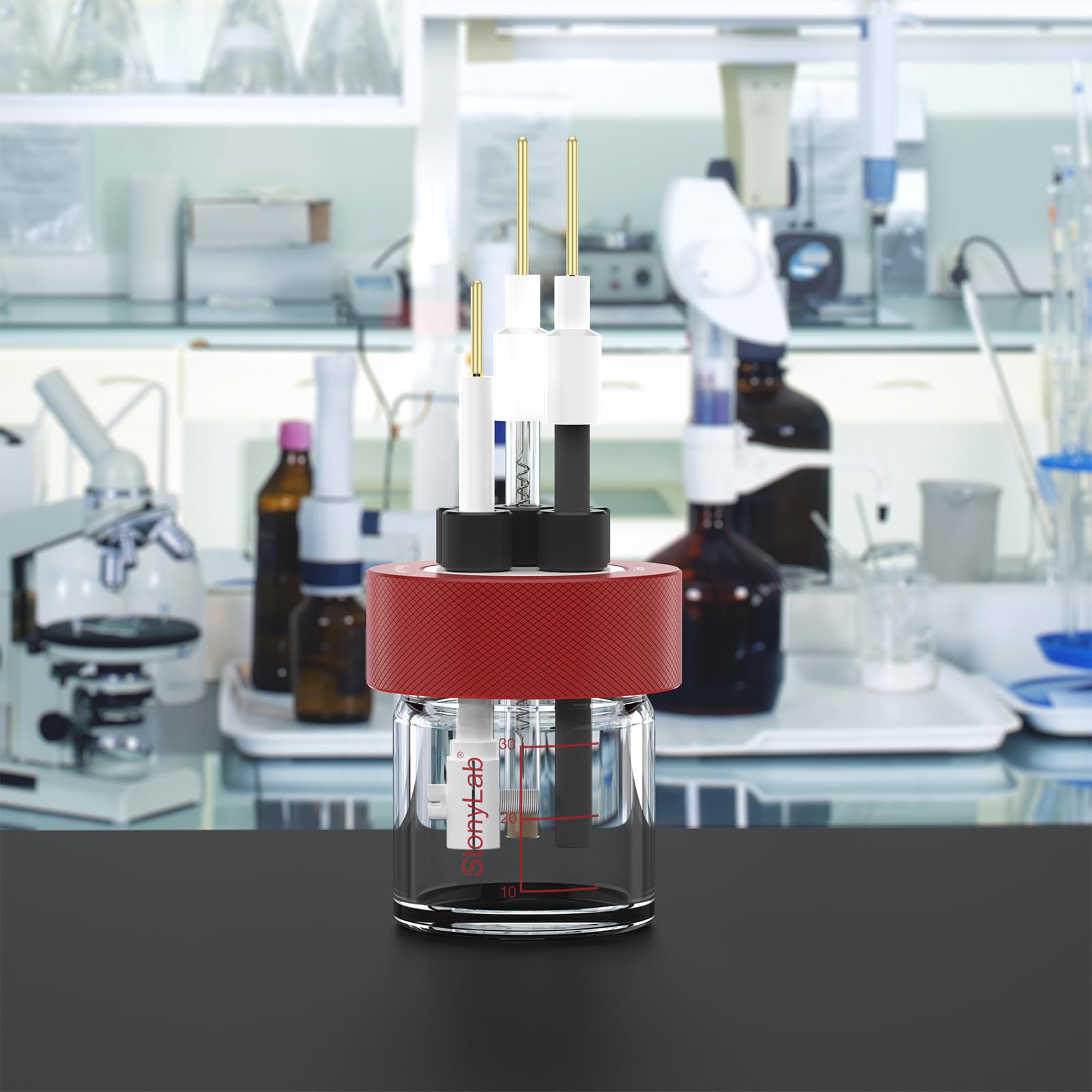 stonylab 30 ml Super-Versiegelt Einzelne Elektrolysezelle mit Gasanschluss, 3-Elektroden System Elektrolysezelle mit Borosilikatglas Zellkörper und PTFE Deckel, Nein Elektrode Inbegriffen