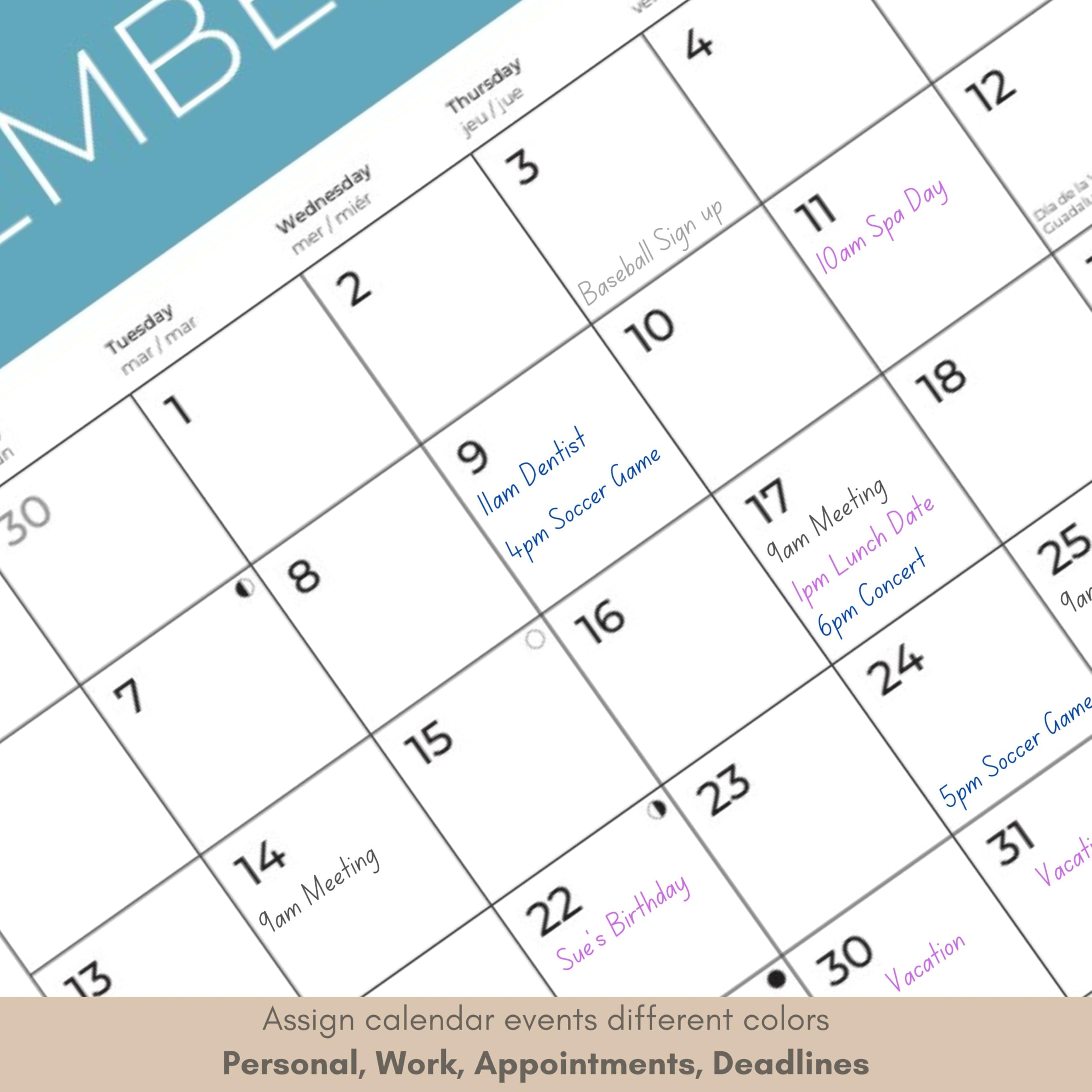Juli 2025 - Dezember 2026 Europa-Wandkalender 18 Monate | 30,5 x 61 cm geöffnet | Geschenkreisekalender 2026 | Dickes und stabiles Papier zum Organisieren und Planen | Pacific Waters Press