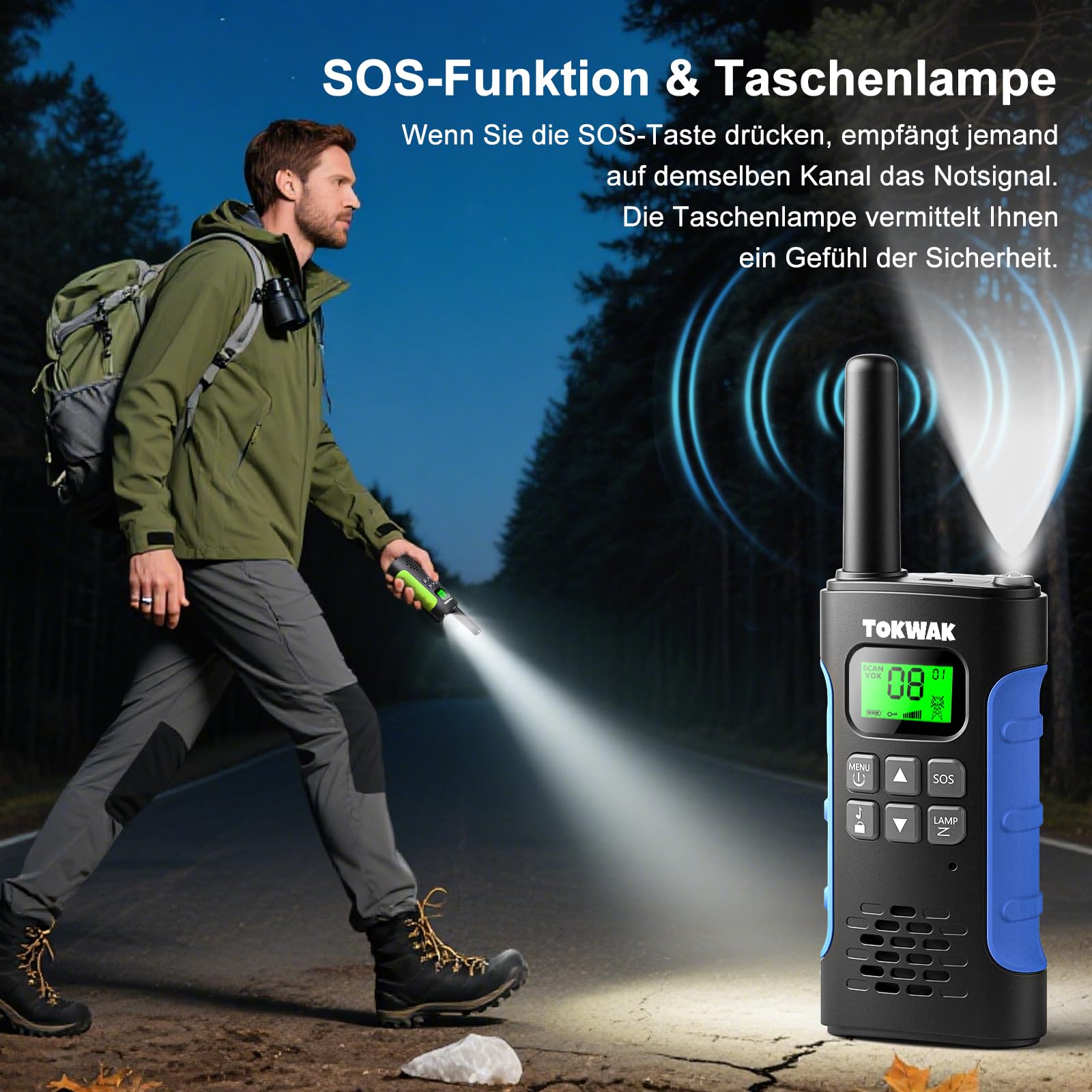 Walkie Talkies 4er Set, Walkie Talkie Aufladbar für Kinder Erwachsene, Große Reichweite Walki Talki mit Akku, Walky Talky VOX Taschenlampe für Camping, Freien, Wandern