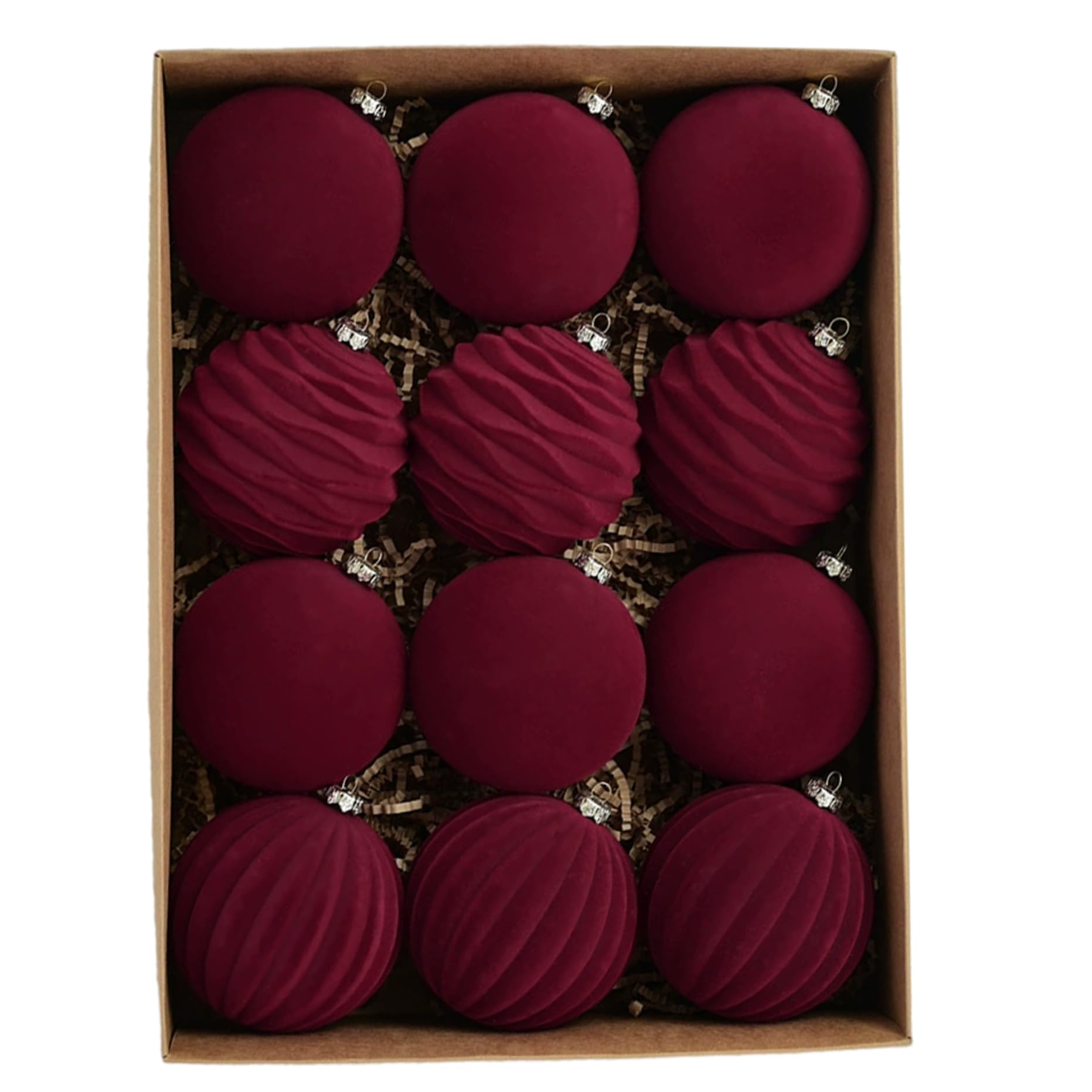 Boules de Noël en velours 8 cm claret idéales pour illuminer le salon familial
