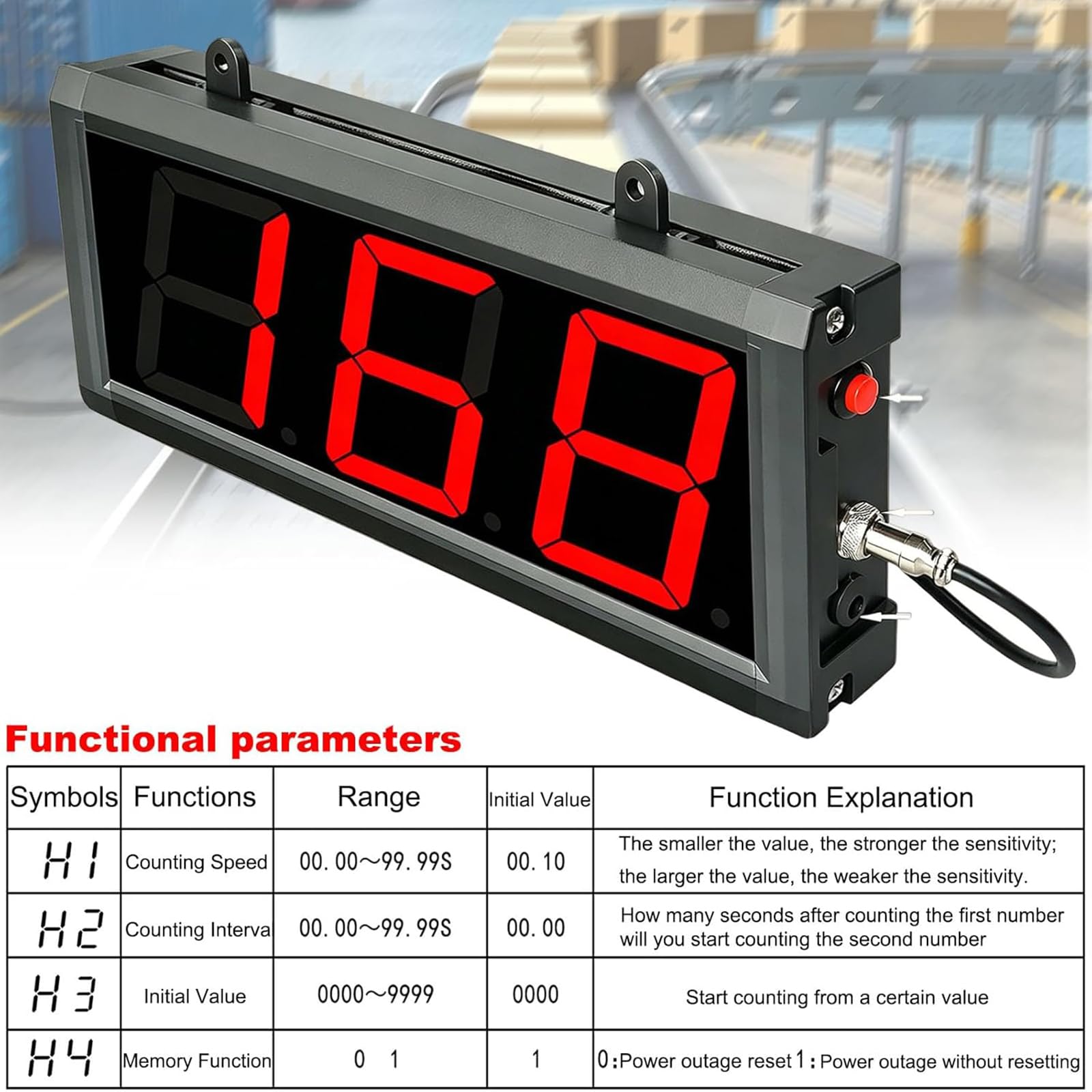 MObyat Contador Digital Industrial De 3 Dígitos, Contador Digital Led De 3 Pulgadas, Inducción Sin Contacto De 0 A 5 M, Memoria De Apagado, Conteo Automático hasta 999, para El Conteo De Cajas