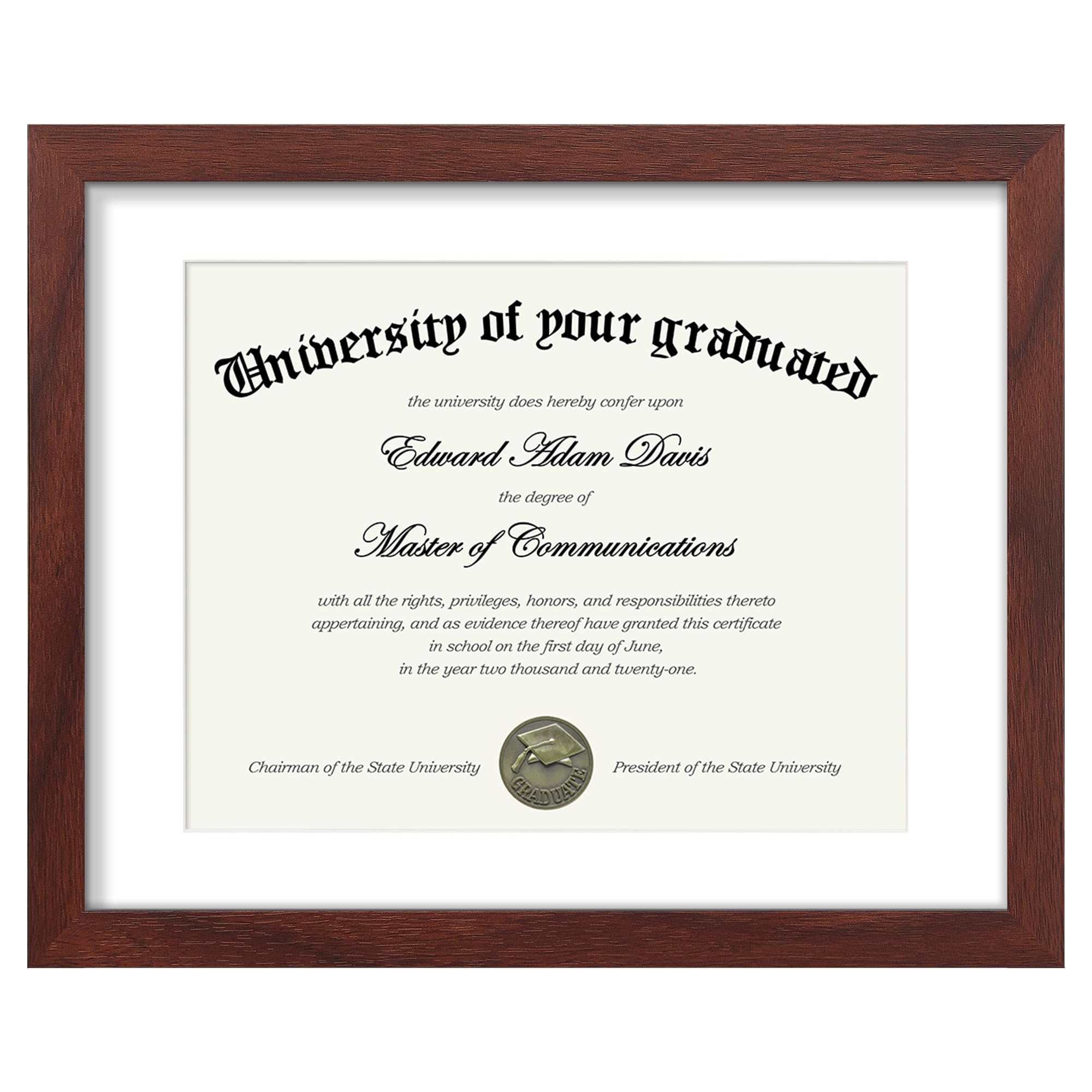 upsimples Diploma Frame with 8.5x11, 11x14 Degree frames, Mahogany 1 Pack