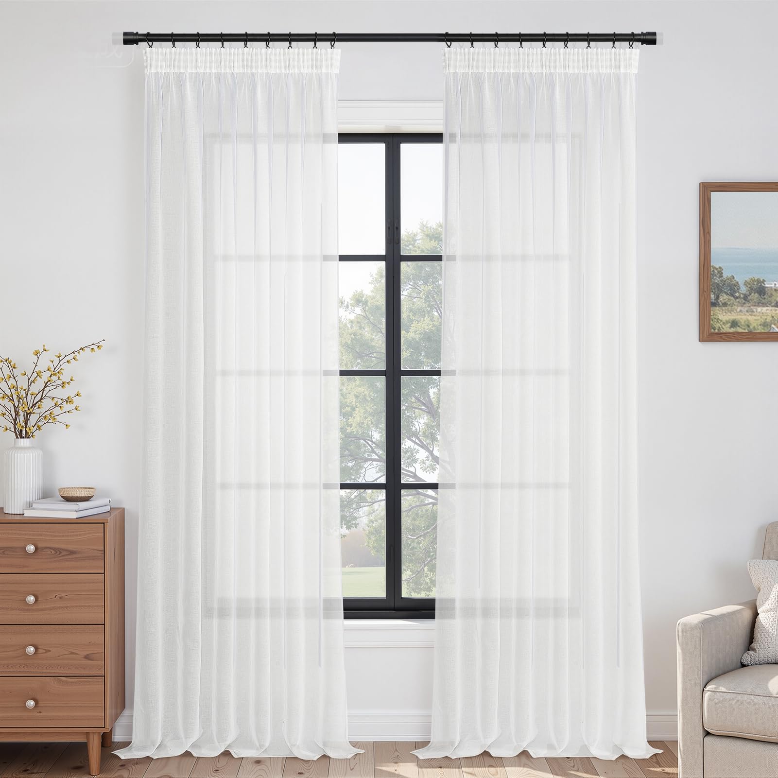 Topfinel Transparente Vorhänge für Wohnzimmer, modern, leicht, weich, für Wohnzimmer, Schlafzimmer, Fenster, Weihnachten, 2 Stück