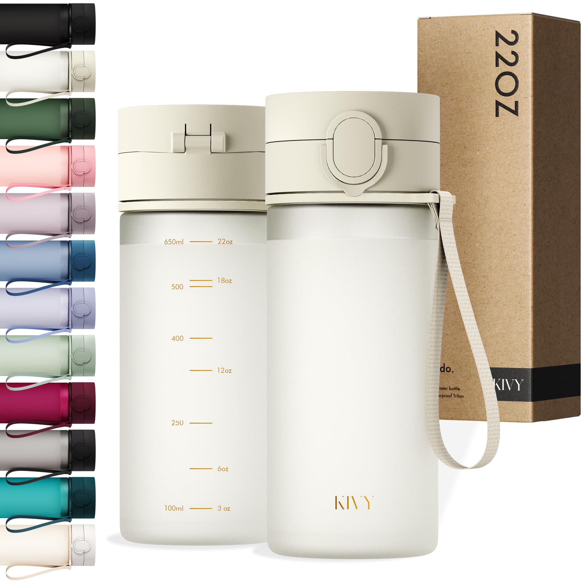 KIVY Flip Top Water Bottle (White Gold, 650ml)