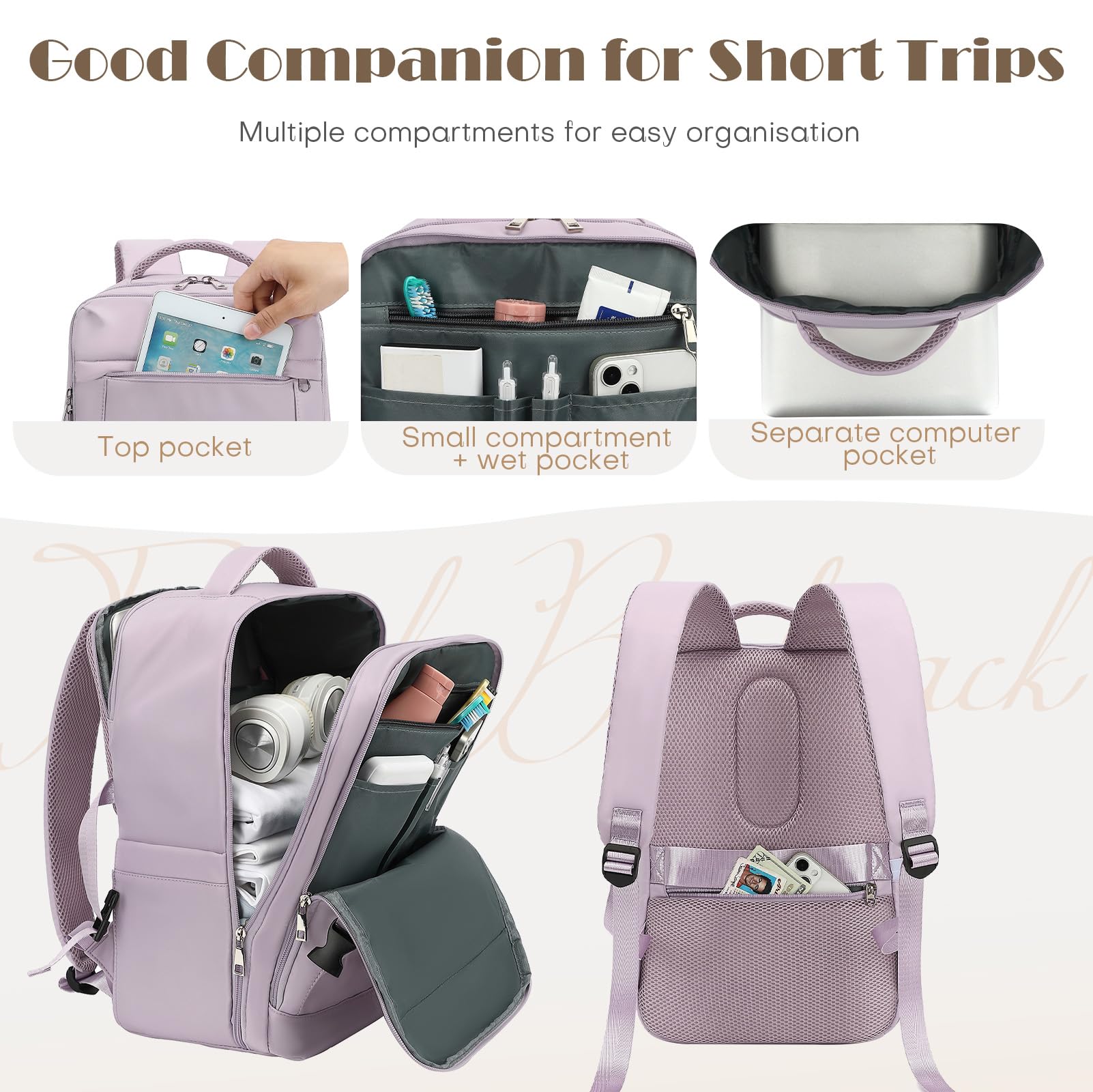 Yankony Mochila Viaje Cabina Avion 40x20x25 para Ryanair 20L Mochilas De Viaje con Bolsillo Antirrobo Travel Backpack Equipaje de Mano Hombre Mujer, Morado