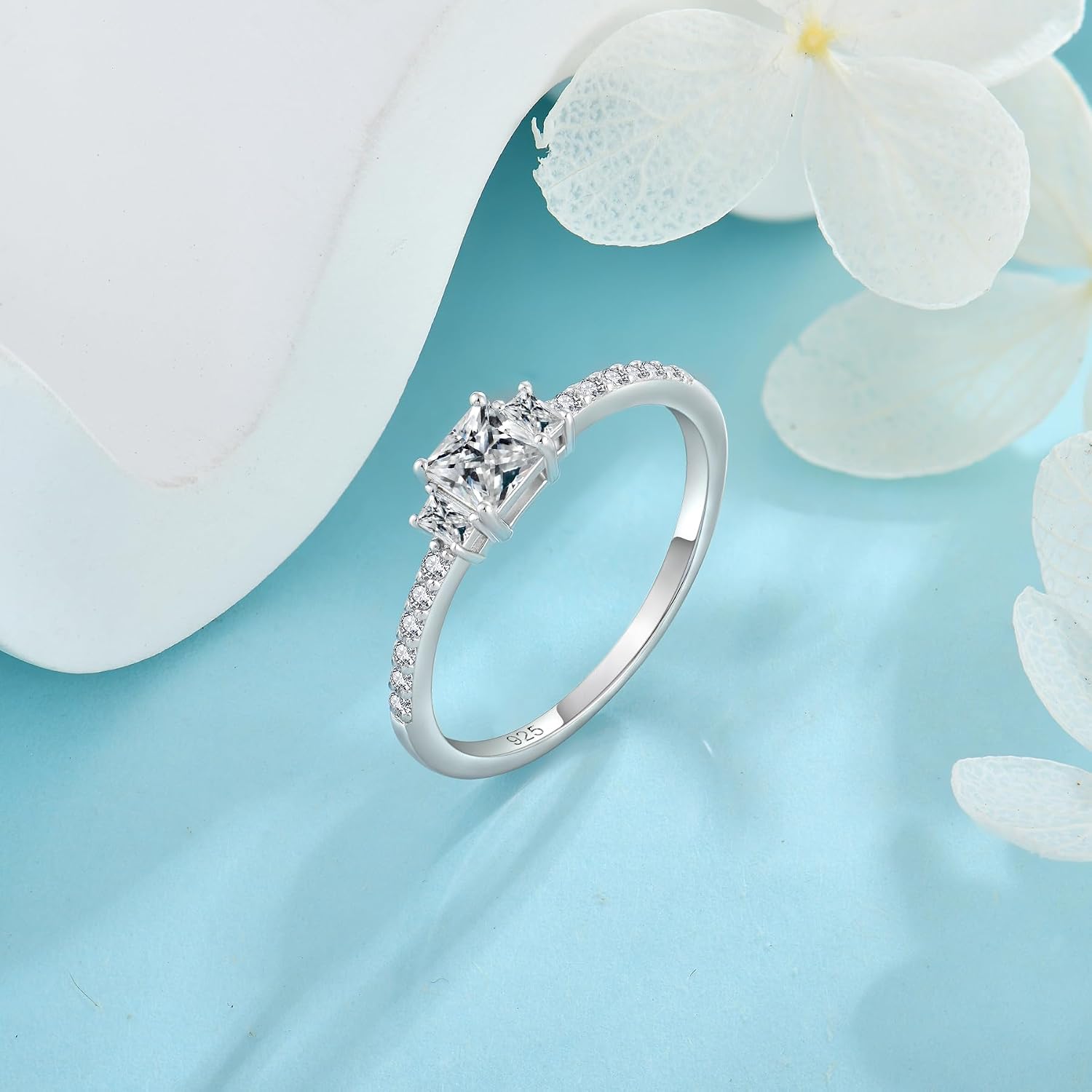 925 Sterling Silver Stackable Rings Birthstone Promise Rings Thin Half Eternity Halo Cubic Zirconia Wedding Band Rings Jewelry for Women Her, Size 5-10