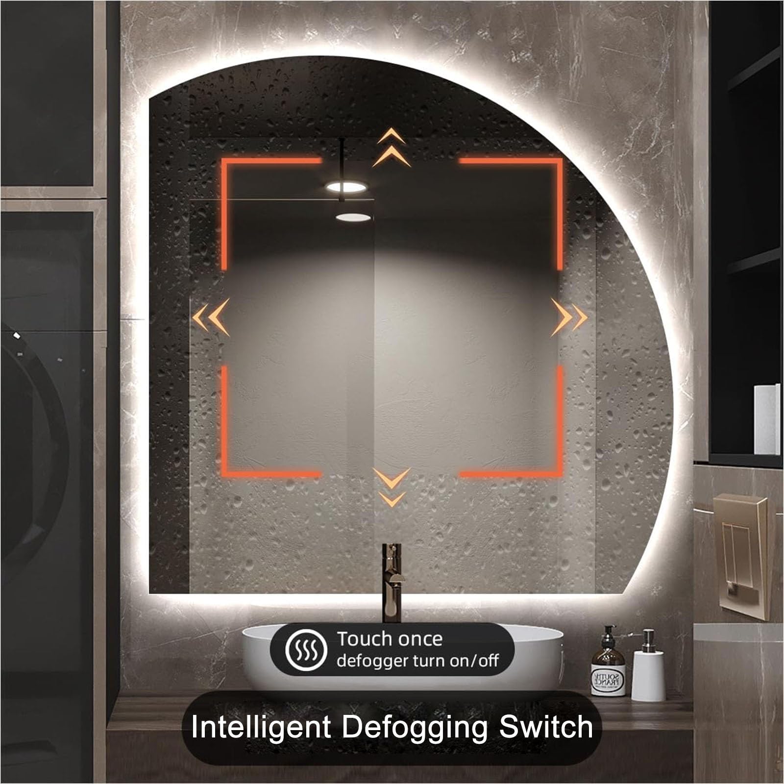 101.6 cm 91.4 cm Half Moon Frameless Vanity LED Mirror do łazienki, 3 kolory ściemniane, podświetlane przeciwmgielne 81 cm 71 cm inteligentna ściana dekoracyjna sypialnia (prawy poniżej cięcia, 80 cm