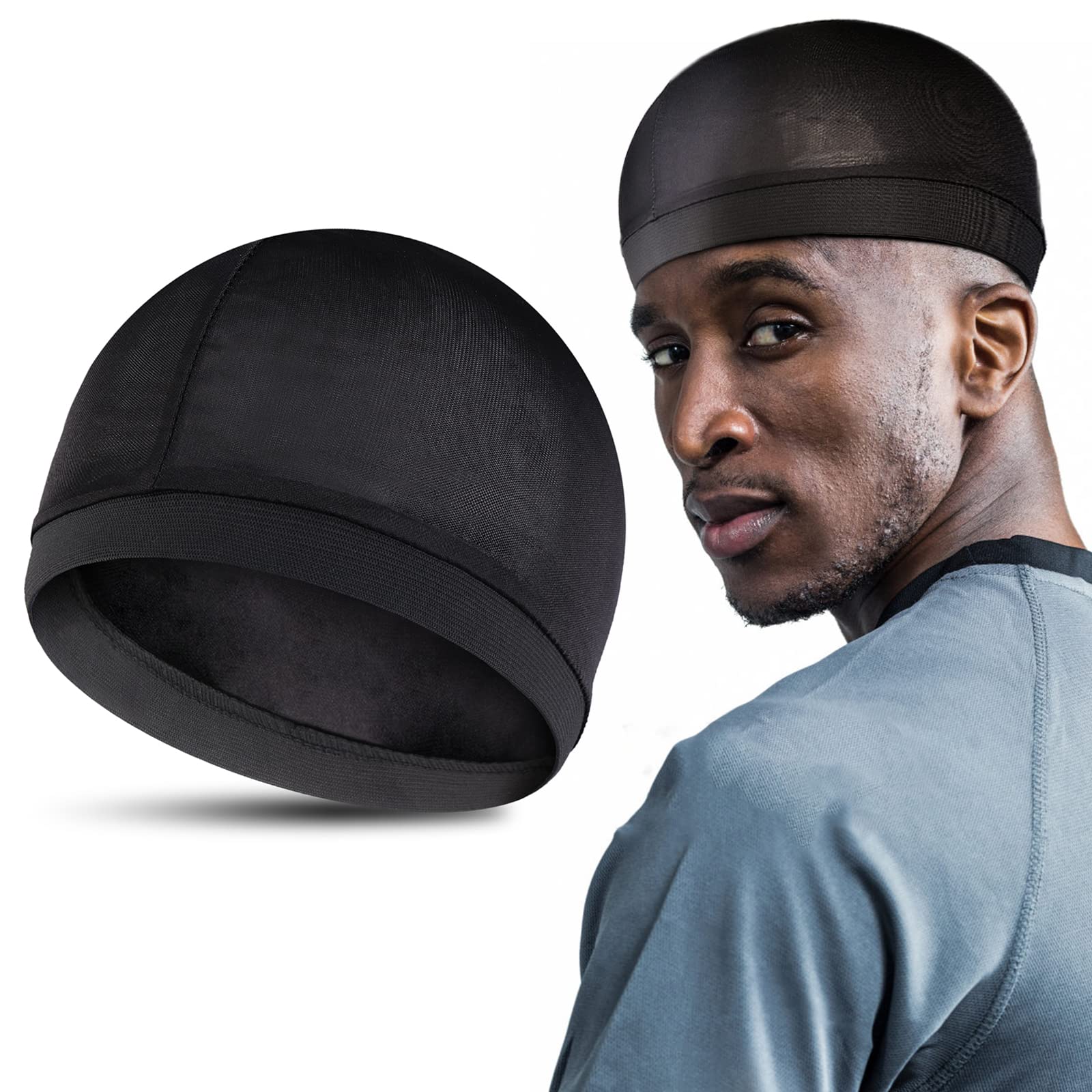 WLLHYF1 Pieces Black Wave Cap, Compression Cap Head Circumference 56 CM Men's Skullies Beanies Helmet Liner Soft Bike Motorcycle Accessories Shower Cap for Men Women