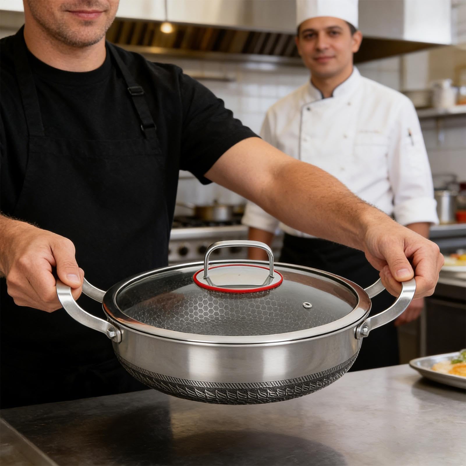 Duża Patelnia z Pokrywą Nieprzywierająca Patelnia Ze Stali Nierdzewnej Z | Duża Patelnia Do Smażenia Do Domu i Restauracji do Smażenia Pieczenia Omletów Naleśników