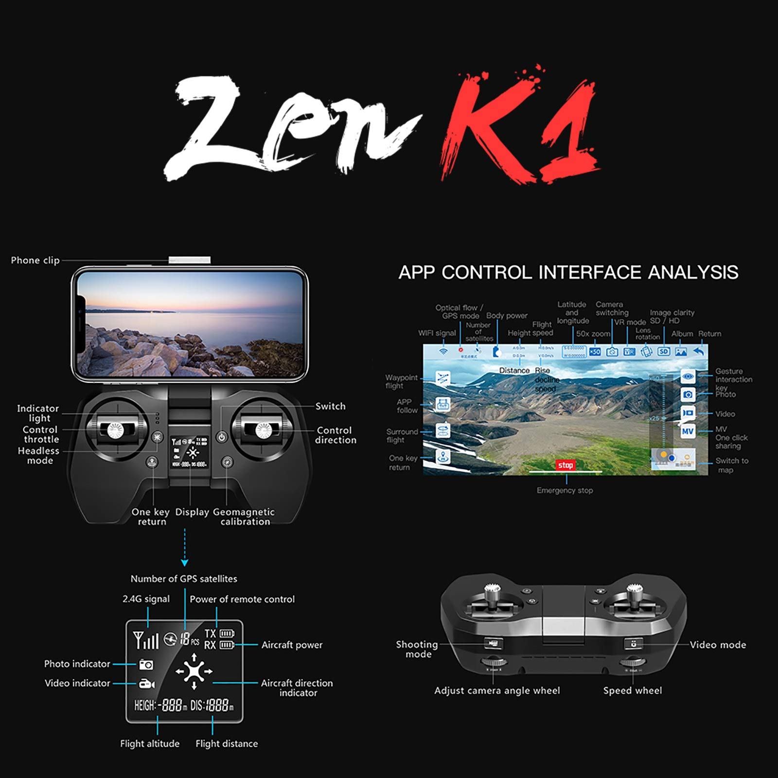 4K UHD dron GPS z silnikiem bezszczotkowym, 50 x zoom, 5 g WiFi FPV RC Quadcopter, następuje Mir, powrót do domu, piękny prezent dla dorosłych początkujących dzieci (kolor: jedna bateria)