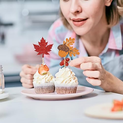 Miniatura 7 de Paquete de 24 adornos para cupcakes con purpurina con purpurina para dar gracias, decoración de pasteles para el día de Acción de Gracias, para baby