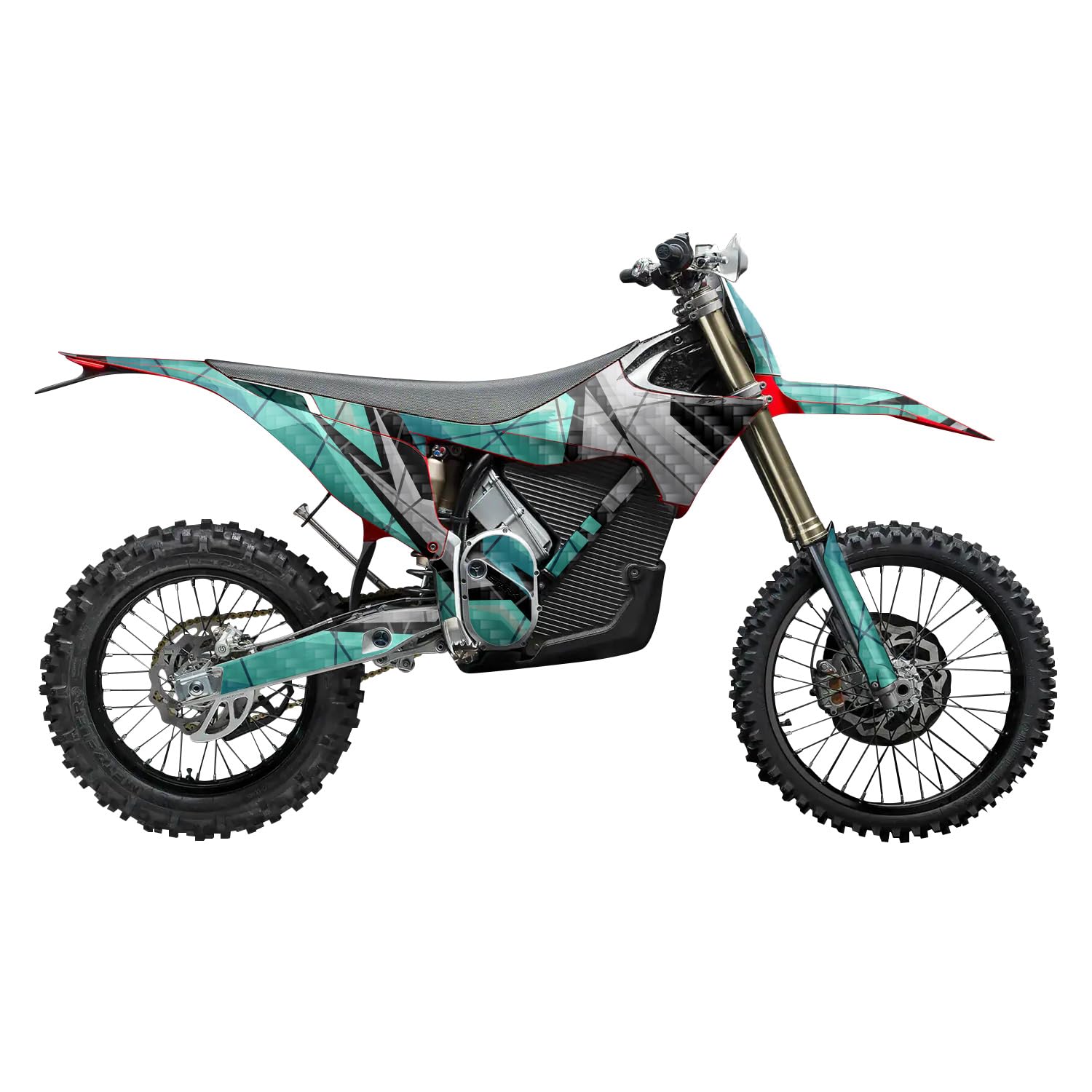 Carbon Fiber Stark Varg MX 2023-2025 Graphics Kit Wrap - Polygon Grunge Cyan - Varg MX Skin - Premium 3M Vinyl Protective Wrap Decal Cover - Easy to Apply | Crafted in The USA by MightySkins