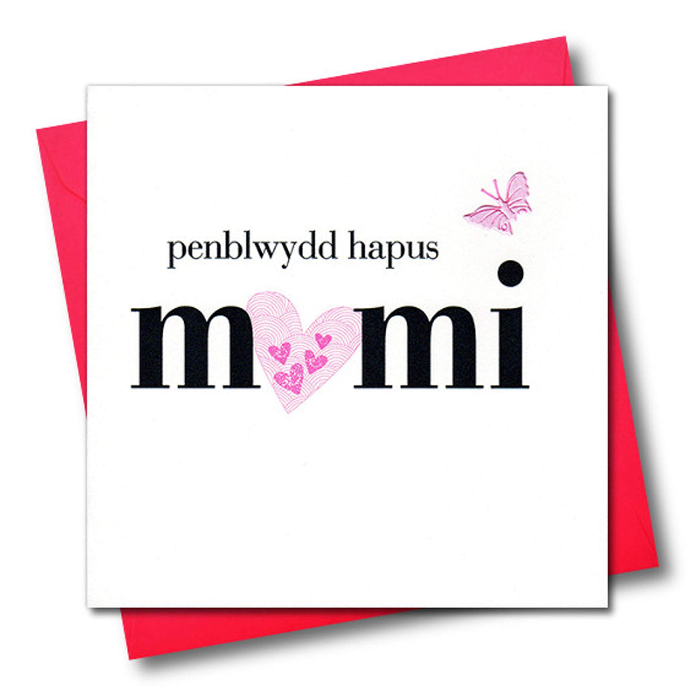 Claire Giles Greeting Cards, Welsh Happy Birthday Mummy Card, Penblwydd Hapus Mami, Embellished with a Fabric Butterfly