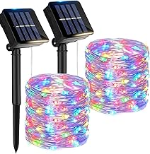 Outdoor Solar String Lights, 2 Pack Solar Lights Outdoor Garden, 12 m 120 LED Solar String Light Outdoor, 8 Modes, IP65 Waterproof for Christmas, Weddings, Parties, Gardens (Coloured Light)