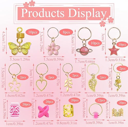 Miniatura 4 de NAISKA 140 piezas de joyería dorada para el cabello de mariposa para trenza, flores de estrellas coloridas, rastas Loc, accesorios para el cabello,