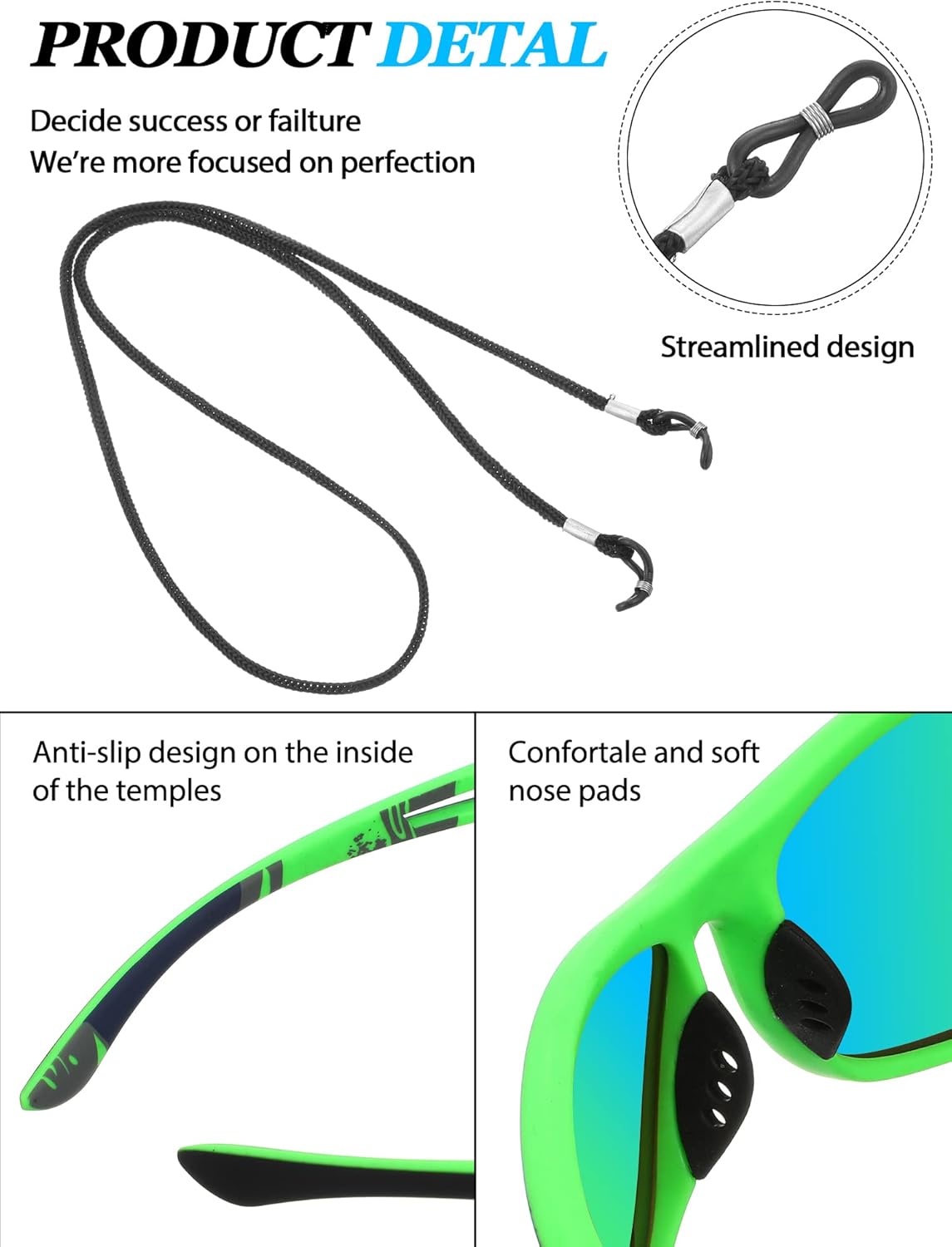 Leelosp 6 Pack Polarized Sport Sunglasses for Women Men UV Protection Fishing Driving Cycling Running with Strap Holders - Image 3