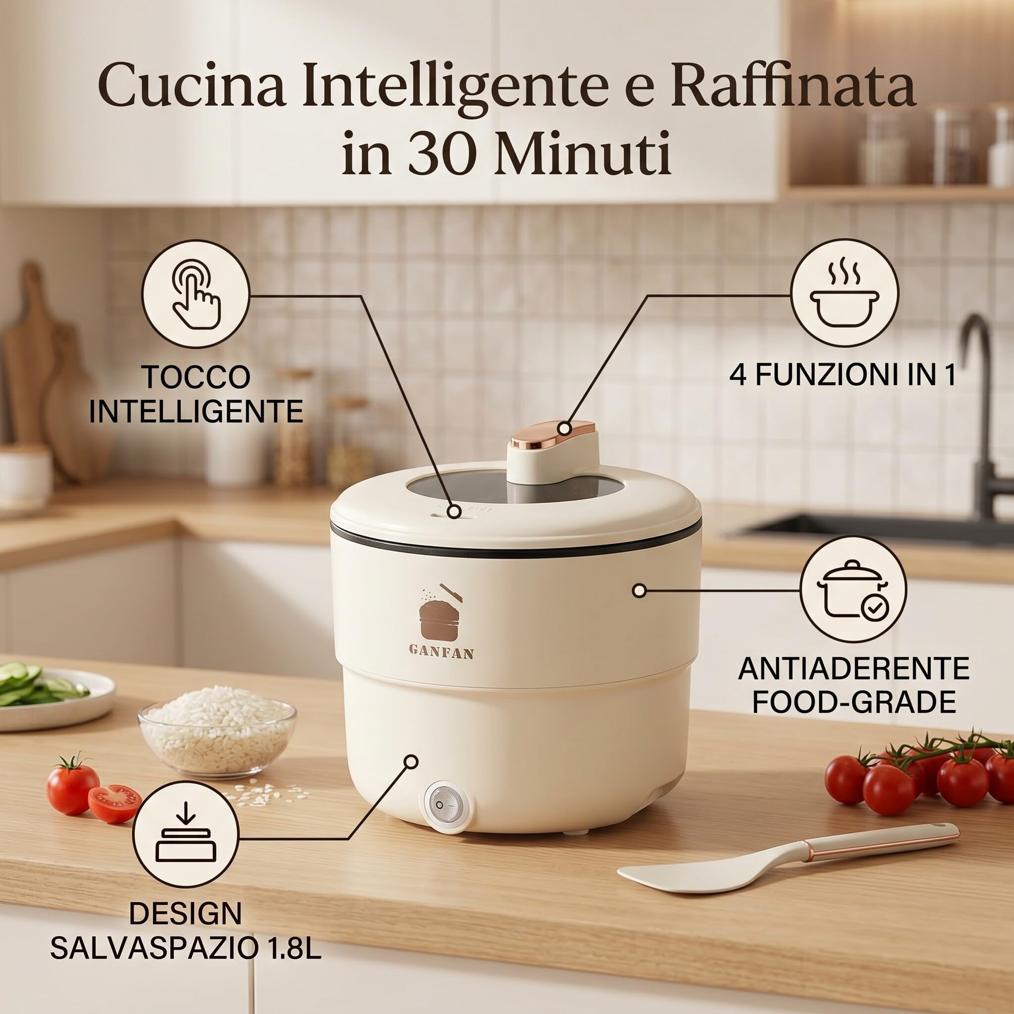 Olla arrocera eléctrica, olla eléctrica multiusos anti-combustión de 1,8 litros para sopa de fideos para cocinar más saludable (enchufe de la UE)