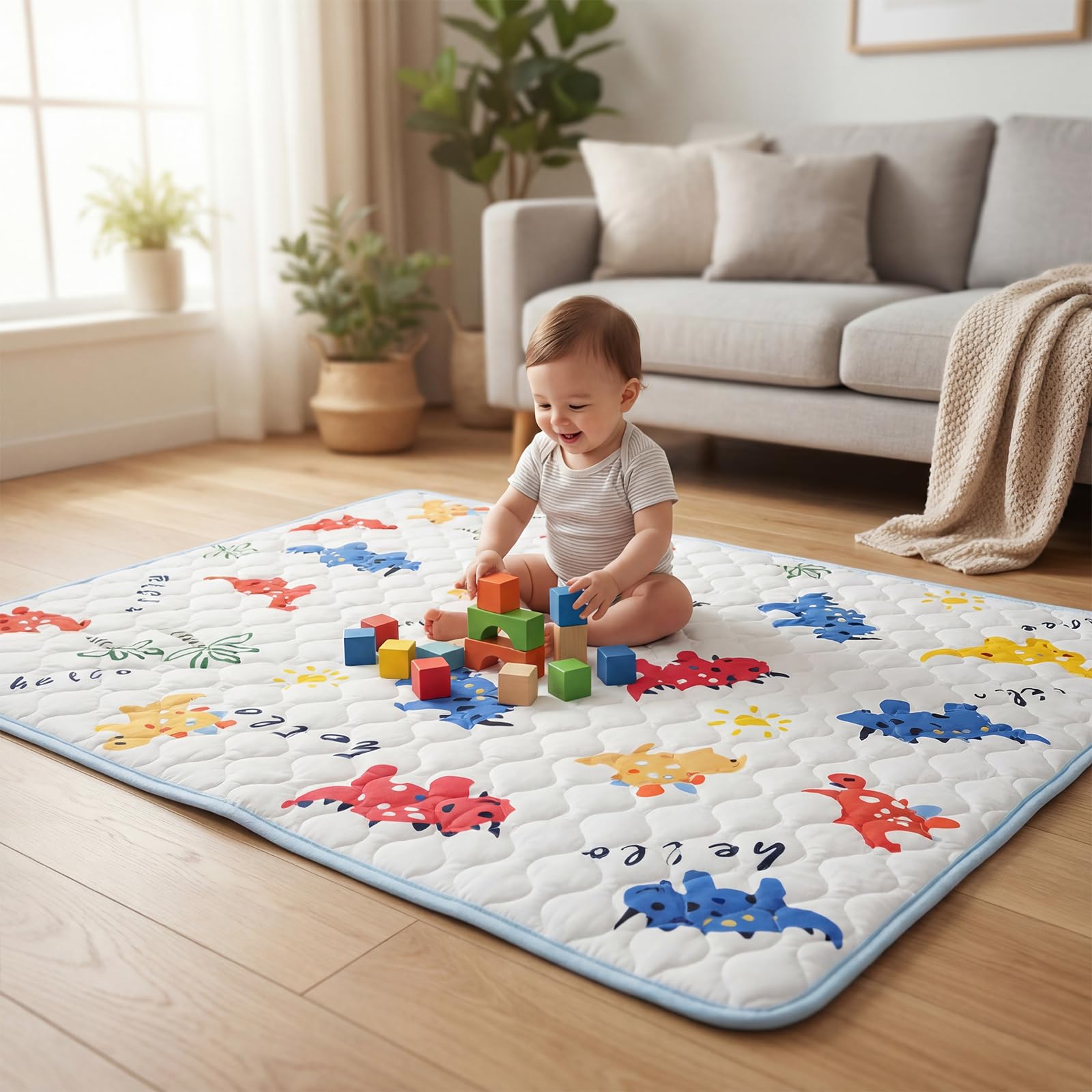 LIWEGHT Baby Play Mat,180x200cm Baby Mat for Floor & Playpen,Premium Thicker Foam Crawling Mat,Non-Slip Playmats for Kids and Toddlers, Portable Foldable & Machine Washable Baby Rug, Dinosaur