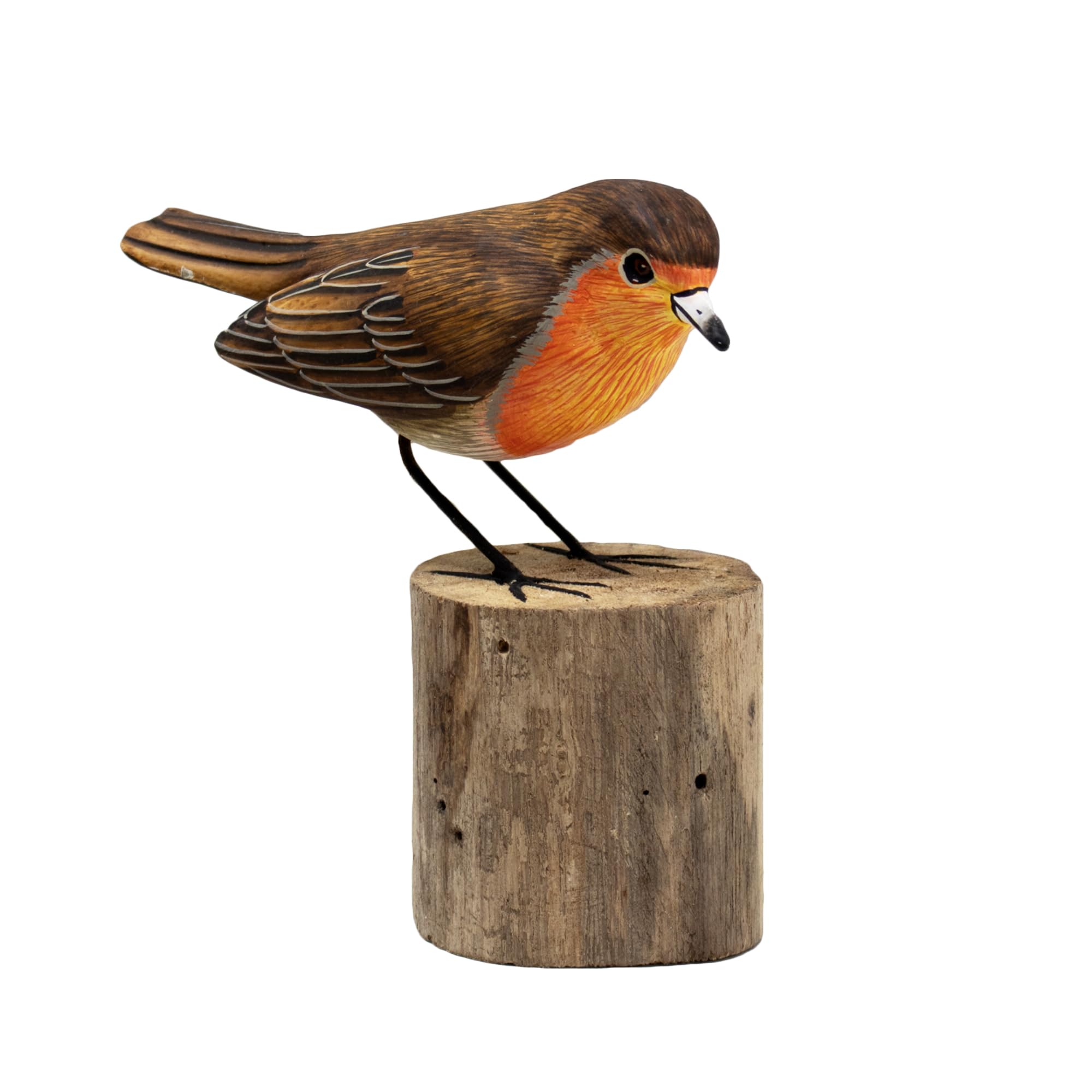 Darthome Small Robin Red Breast on Perch Ornament Tree Root Wood Carved British Bird Sculpture