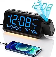 Vista 1 de Projection Alarm Clock for Bedroom, Alarm Clock with 350° Rotatable Projector, 5 Brightness, Dual Alarm with Weekday/Weekend Mode, Temp & Humidity