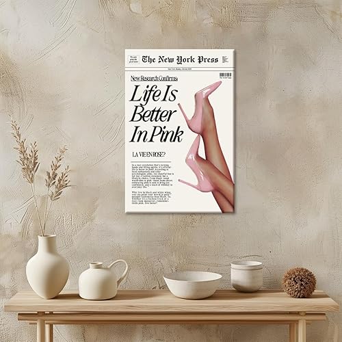 Miniatura 4 de Trendy Baby Pink News York Wall Art Life Is Better In Pink Posters de los años 70, impresiones en lienzo Y2K Preppy Room Decor Aesthetic para