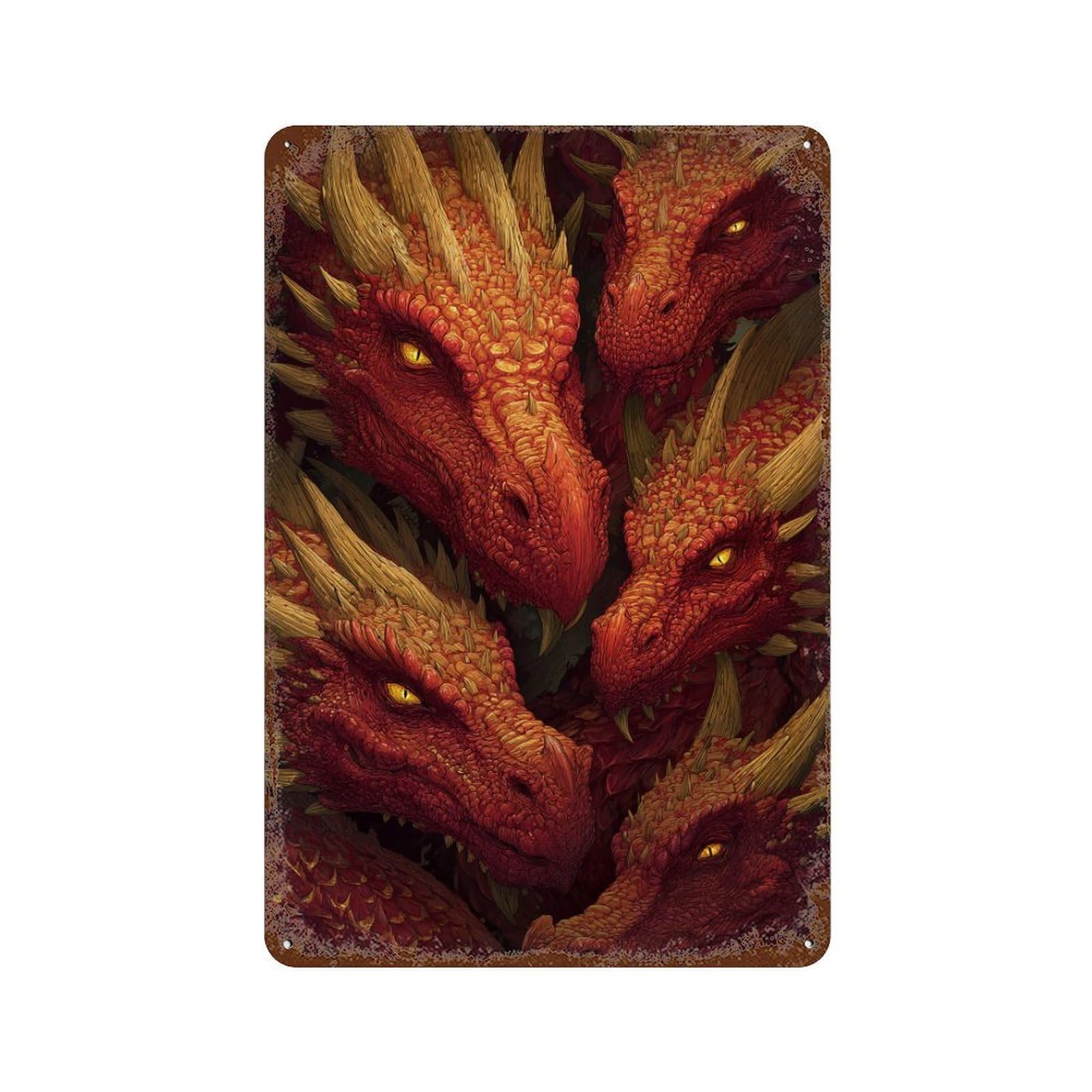 Dragon Heads Fantasy Artwork Rusty Metal Tin Sign 11.8"x7.9", for Pub, Kitchen And Man Cave Decor, Novelty Wall Decor