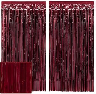 xo, Fetti Burgundy Red Party Curtain - Set of 2 | Bachelorette Fringe Decorations, Cute Birthday Photo Booth, Party Backdrop, Wine Bday Supplies
