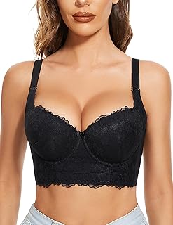 FallSweet Push Up Bras for Women Lace Plus Size Wide Back Underwire Longline Corset Bra