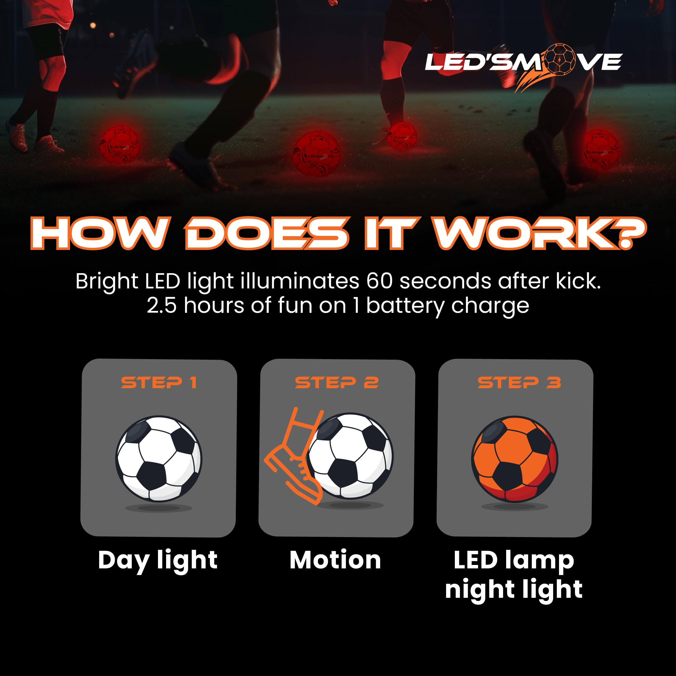 LedsMove Leuchtfußball | Leuchtball mit Licht | LED-Fußball | Glow in The Dark | Leuchtspielzeug | Ball Größe 5 - Modell LS2 Traditional
