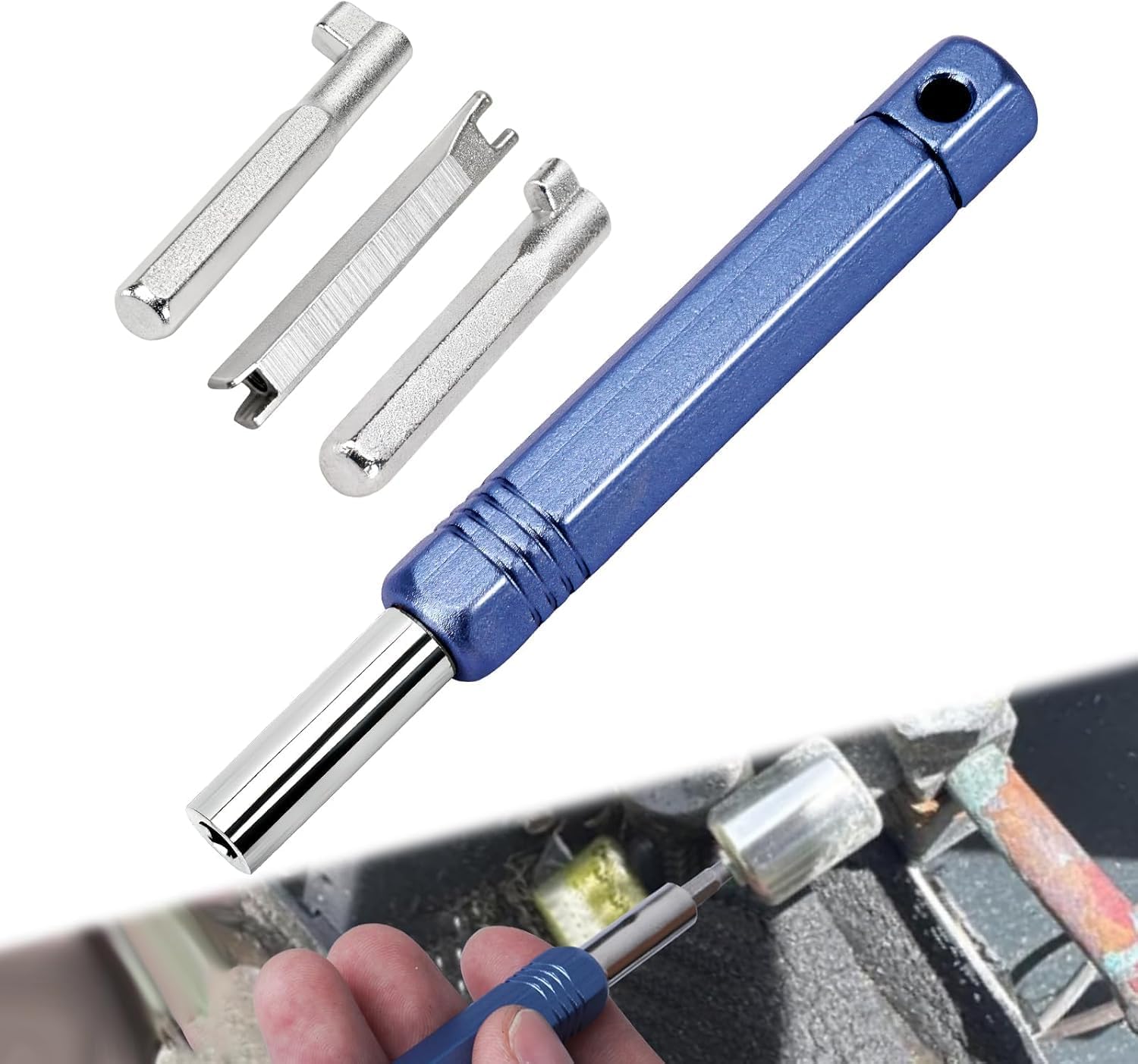 HVAC Locking Cap Tool, 4-in-1 Locking Cap Key for 【410A & R22 Refrigerant Safety Caps】, Hardened Steel Removal & Installation Tool with Handle for AC Refrigerant Valve Service