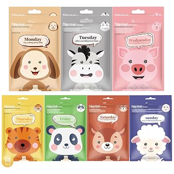 Erinde 14 Pack Animal Character Face Masks Skincare, Spa Masks Sheet for All Skin Types, Face Mask, Spa Gifts, Birthday Party Gifts, Girls Night, Skincare Party, Facial Masks for Kids Teens Skin Care