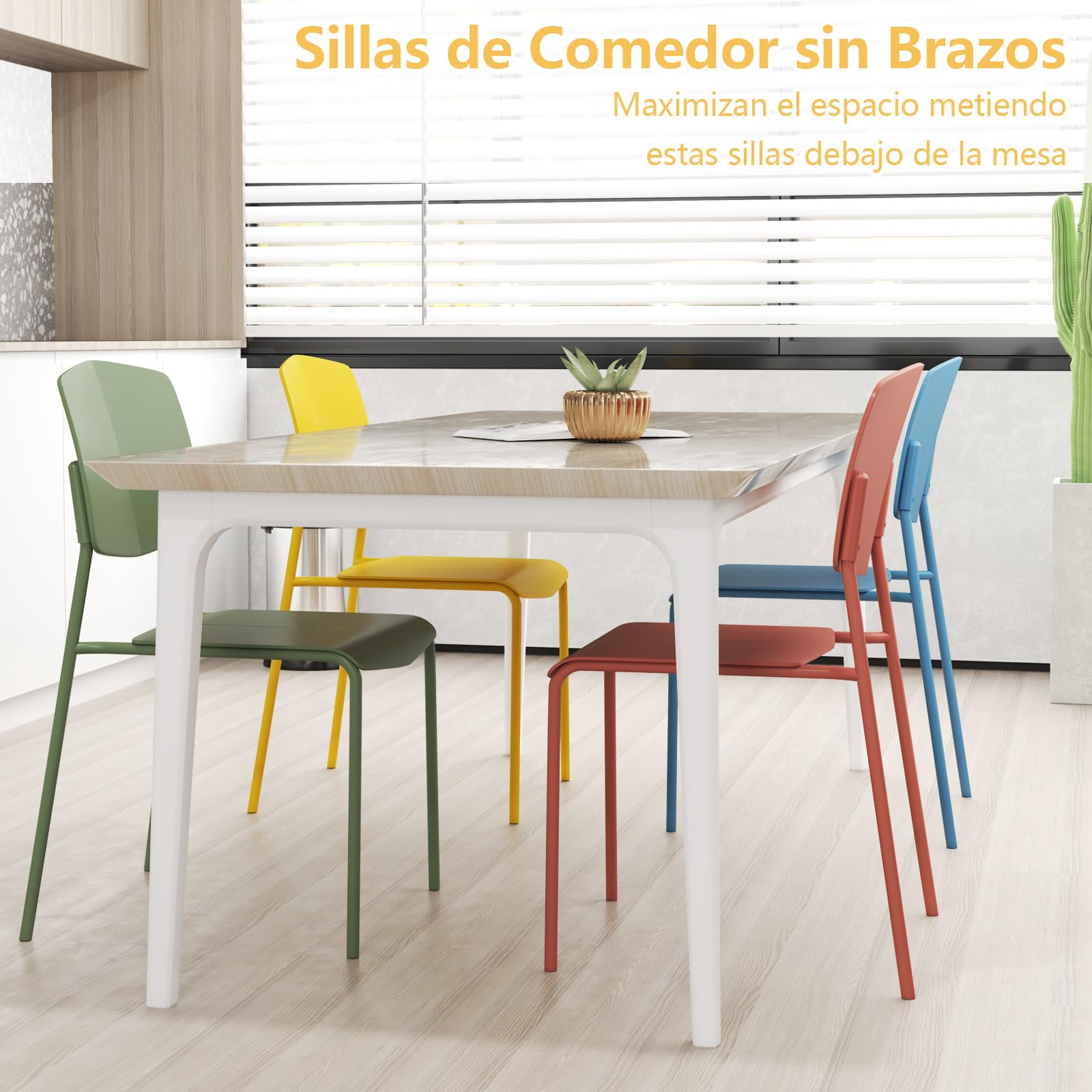 GIANTEX Juego de 4 Sillas de Comedor Apilables, Sillas de Cocina con Respaldo y Asiento Ancho de Polipropileno, Sillas con Patas de Metal, Carga hasta 160 kg, para Comedor, Cocina (Multicolor)