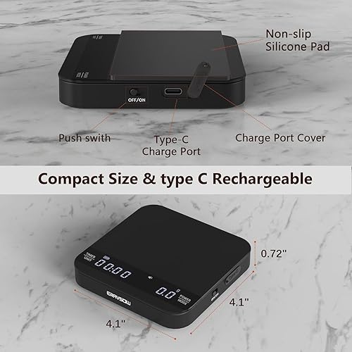 Miniatura 2 de Báscula de café con temporizador automático, mini báscula de espresso recargable con temporizador, escala de alta precisión de 4.4 lbs0.00 oz para