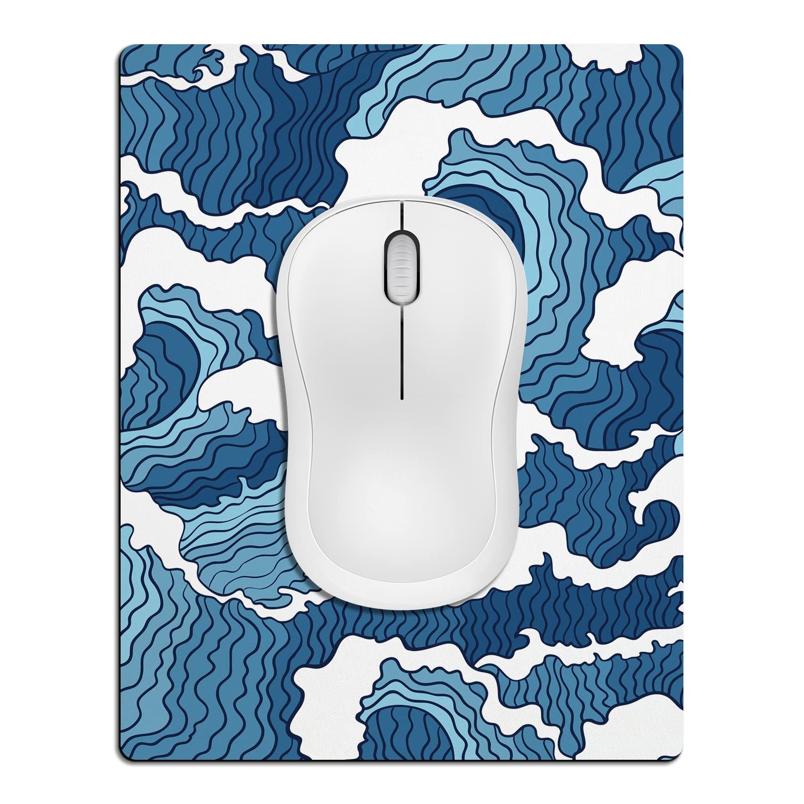 Cyanbone Small Mouse Pad Cute, Mini Mouse Pads for Wireless Mouse and Laptop, Travel Mousepads with Designs - Japanese Blue Great Wave, Portable Mousepad with Non-Slip Rubber Base - 5.5 x 7 Inch