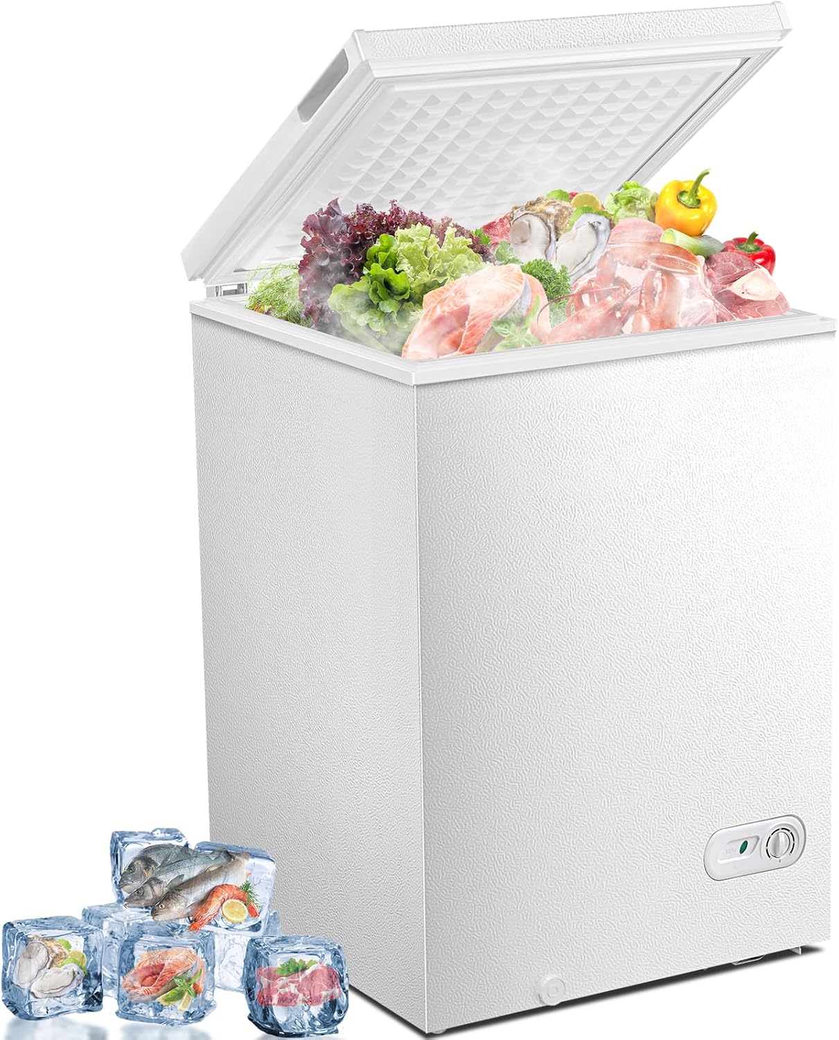 Antarctic Star 3.5 Cu.ft Chest Freezer 6.8Fto -4Fwith Removable Basket Free Standing Top open Door Compact Freezer with Adjustable Temperature Defrost Water Drain/Power Saving White