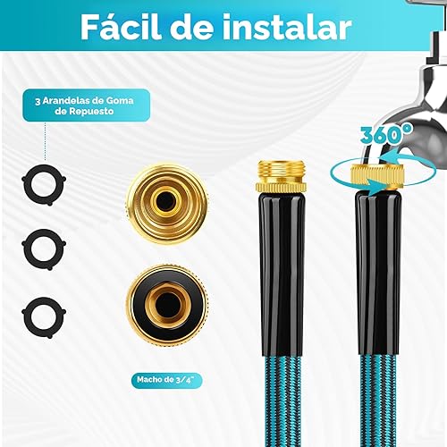 Miniatura 6 de Manguera de jardín de 50 pies, manguera de agua no expansible, ultra ligera, sin torceduras, resistente, flexible, resistente a la abrasión para