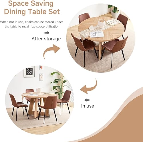 Miniatura 29 de Juego de mesa de comedor redonda para 4 personas con sillas, mesa de cocina y sillas, juego de mesa de comedor, silla moderna de mediados de siglo