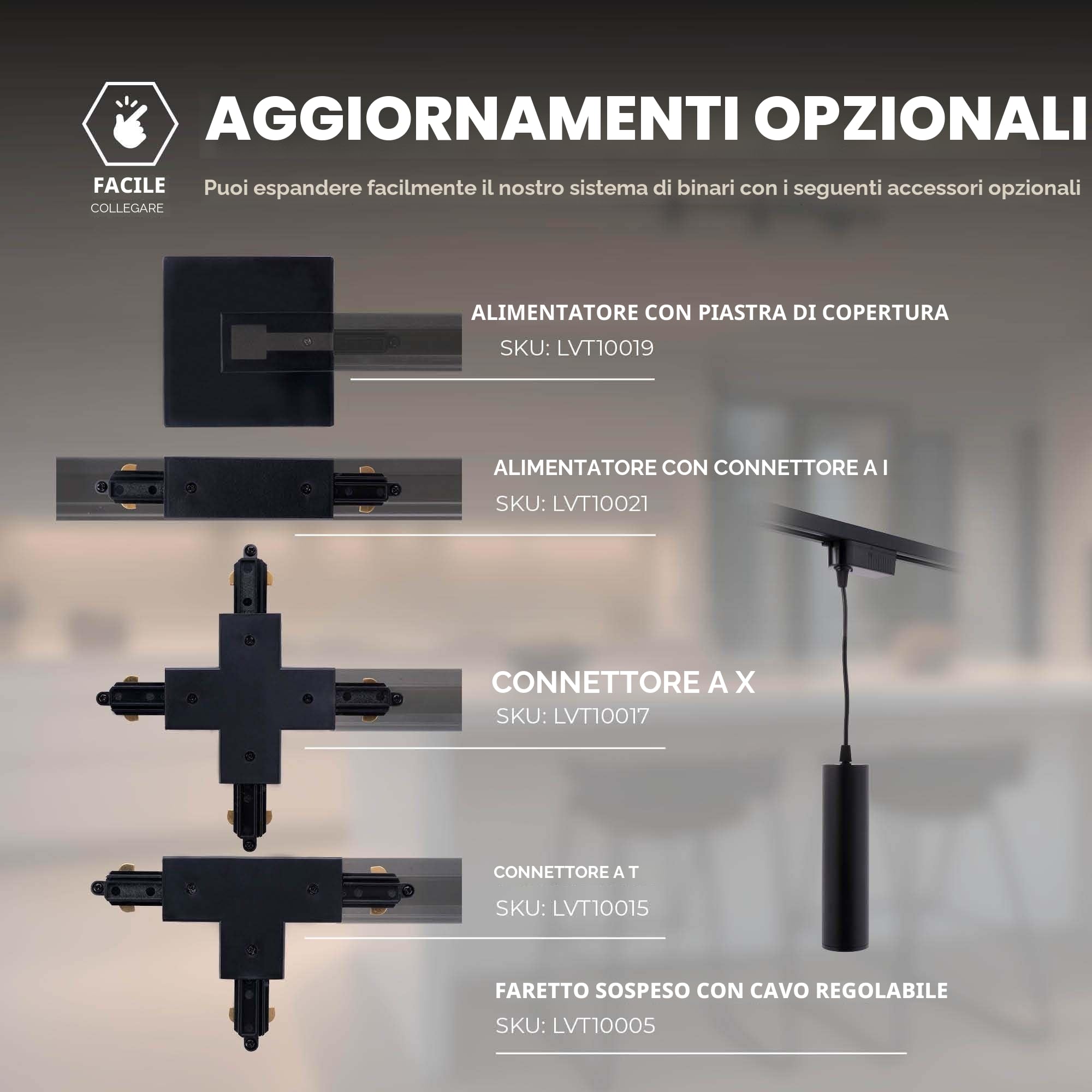 Ledvion Sistema di Binario 1m Monofase Nero 3 faretti senza lampadina GU10